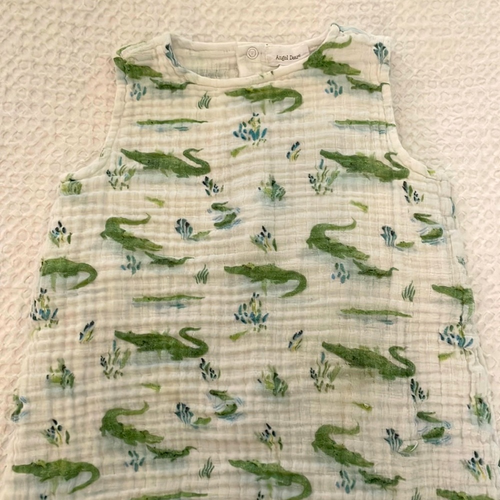 Angel Dear sleeveless gauzy gator romper; size 12-18 months